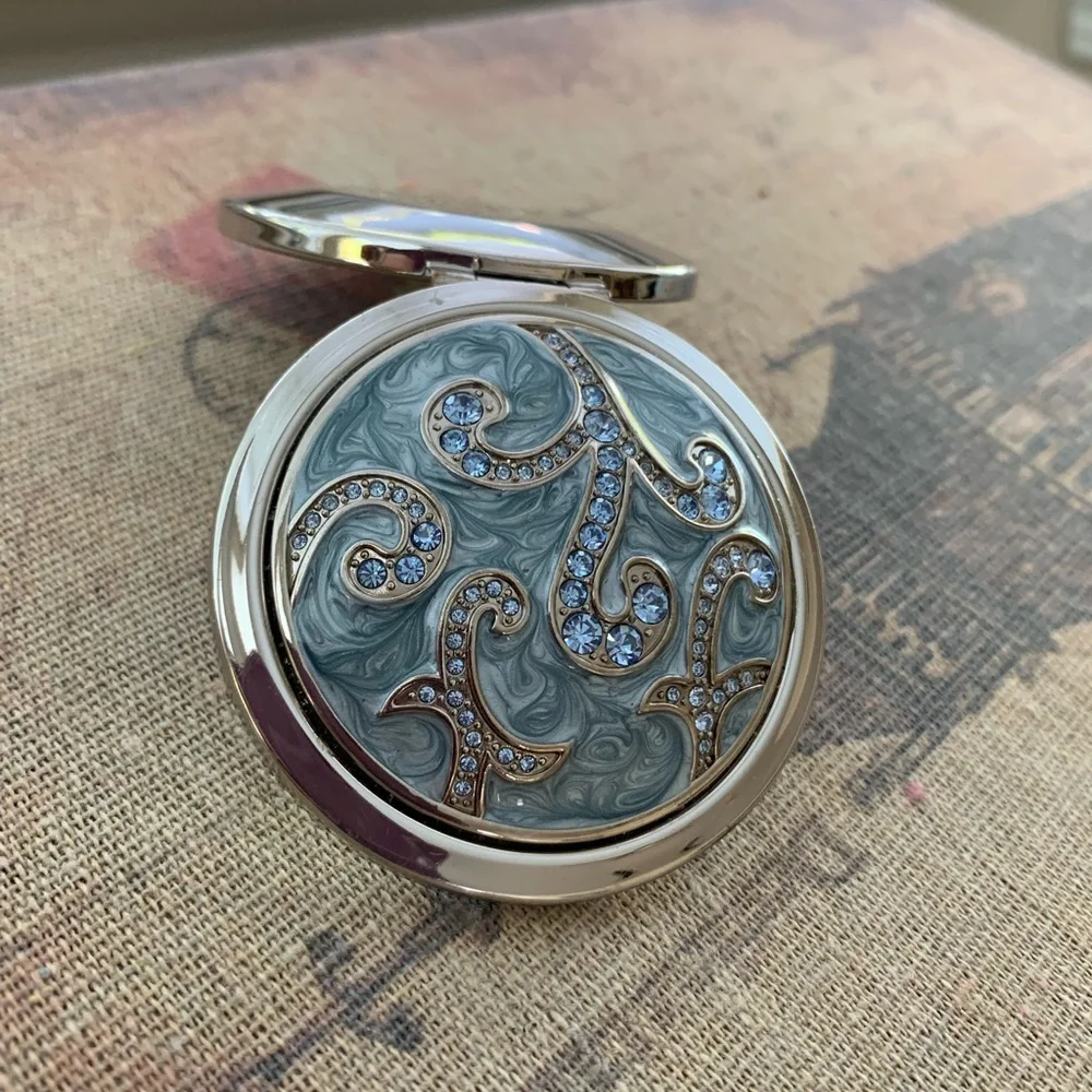 NWOT Argento SC Compact Mirror: Blue Rhinestones on Lid, Double Sided Inside - Picture 9 of 10